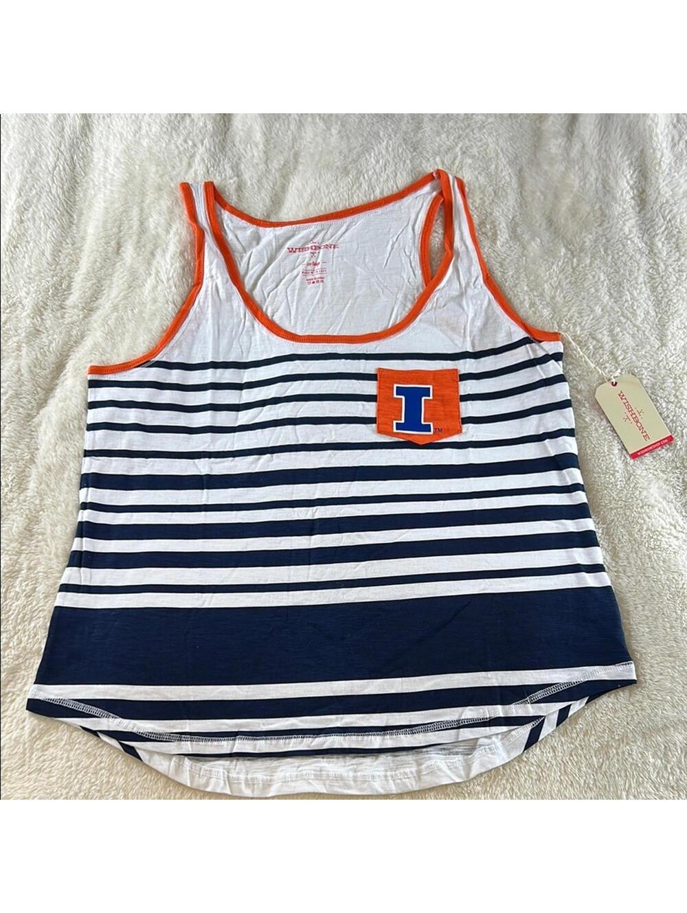 Wishbone Illinois Fighting Illini Women's Striped  Tank Top Orange Navy White